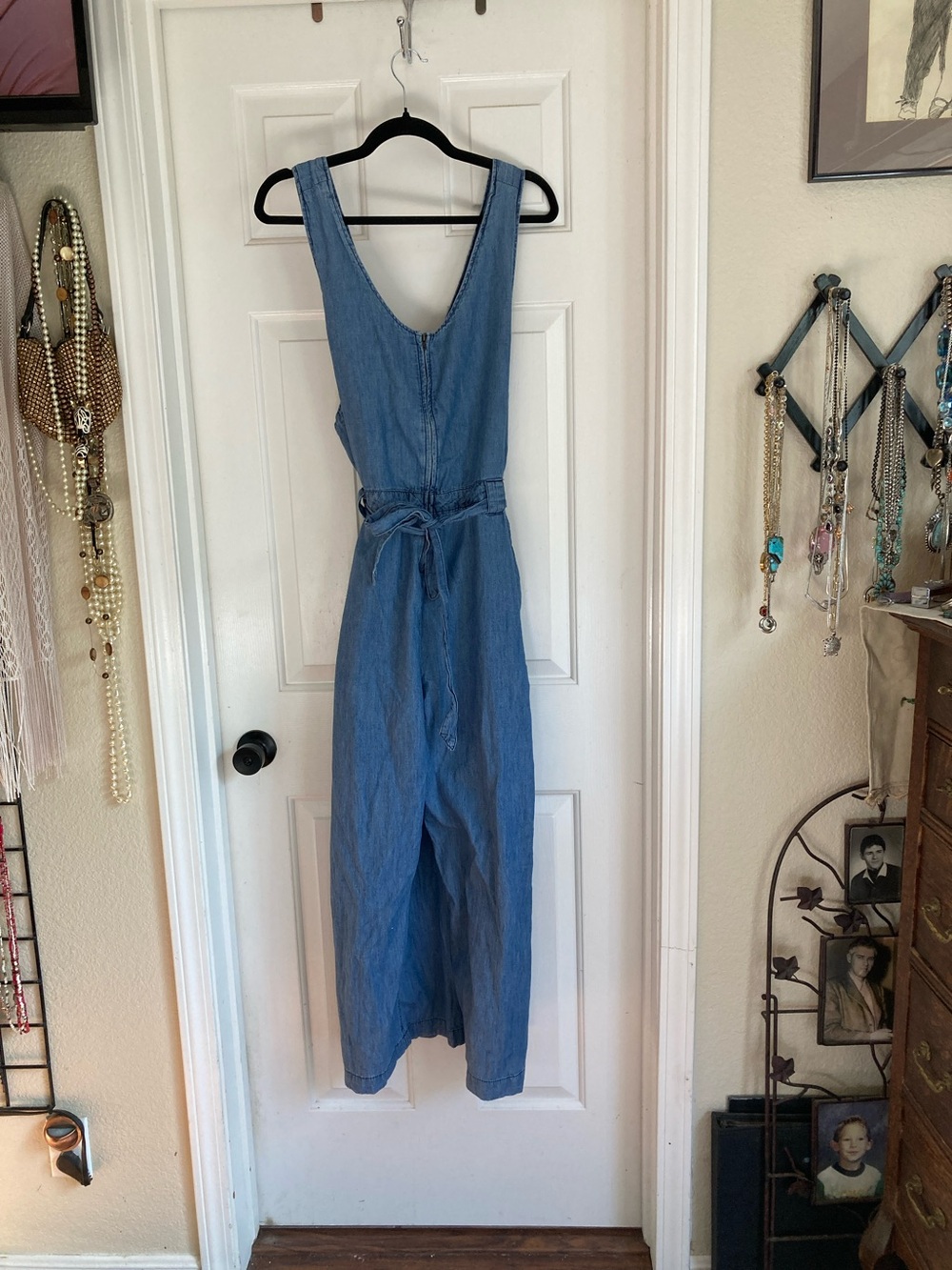Vanilla Star Light Blue Denim Jumpsuit Overalls with Tie Waist